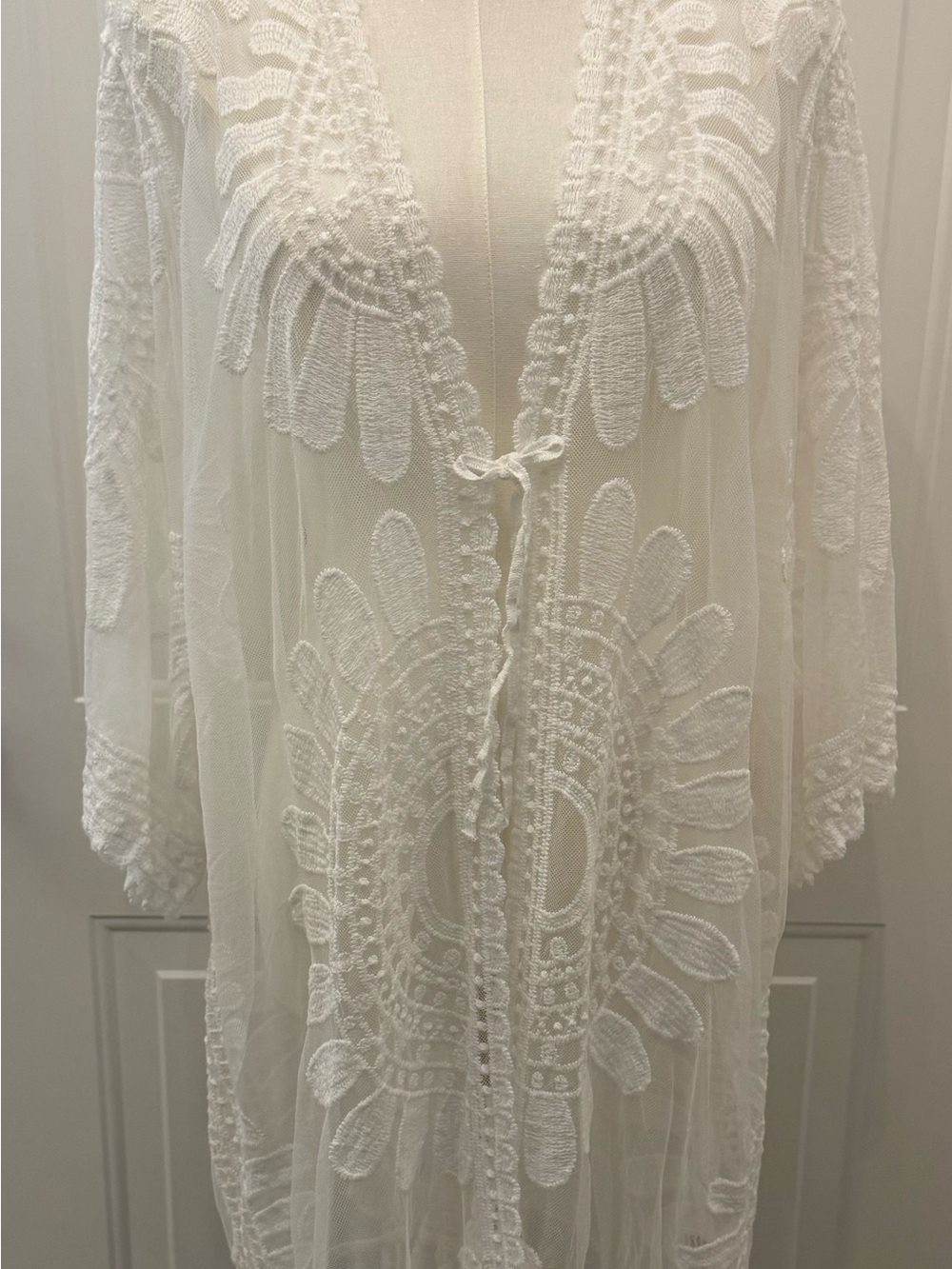 Everleigh White Lace Kimono Duster Coverup Boho Office Resort Cruise Beach 3X